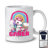 Gamer Girl; Lovely Rainbow Unicorn Playing Gaming Gamer; Video Games Family Group T-Shirt