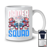 Gamer Squad, Cheerful 4th of July Two Game Controllers Gamers, US Flag Fireworks Gamer T-Shirt