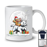 Gingerbread Man Riding Cat; Joyful Christmas Moon Animal Lover; Snowing Around T-Shirt