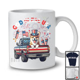 God Bless USA, Happy 4th Of July Corgi On Pickup Truck, American Flag Patriotic Proud T-Shirt