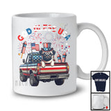 God Bless USA, Happy 4th Of July Pug On Pickup Truck, American Flag Patriotic Proud T-Shirt