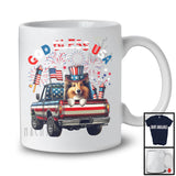 God Bless USA, Happy 4th Of July Shetland Sheepdog On Pickup Truck, American Flag Patriotic T-Shirt