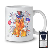 Golden Retriever Drinking Beer, Cheerful 4th Of July Drunker Fireworks, American Flag Patriotic T-Shirt