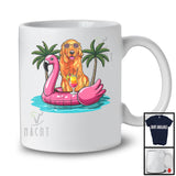 Golden Retriever On Flamingo Float; Joyful Summer Vacation Hawaii; Pool Beach Family Group T-Shirt