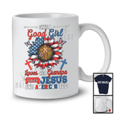 Good Girl Loves Her Grandpa Jesus And American Too, Awesome 4th Of July Sunflower, Patriotic T-Shirt