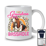 Grandma of A Basshole, Adorable Mother's Day Flowers Basset Hound Lover, Leopard Rainbow T-Shirt