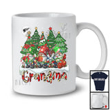 Grandma; Amusing Christmas Trees Three Gnomes Gnomies; Leopard Plaid Family Group T-Shirt