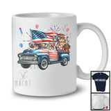 Group Puppy On Pickup Truck, Humorous 4th Of July Puppy Lover With American Flag, Patriotic Team T-Shirt