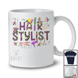 Hair Stylist; Joyful Mardi Gras Jester Hat And Beads Scissors Hair Stylist; Plaid Jobs Careers Family T-Shirt