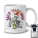 Hallo-Thanksmas; Joyful Halloween Thanksgiving Christmas Santa Skeleton Champagne; Drinking T-Shirt