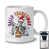 Hallo-Thanksmas; Joyful Halloween Thanksgiving Christmas Santa Skeleton With Bourbon; Drinking T-Shirt