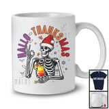 Hallo-Thanksmas; Joyful Halloween Thanksgiving Christmas Santa Skeleton With Cocktail; Drinking T-Shirt