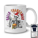 Hallo-Thanksmas; Joyful Halloween Thanksgiving Christmas Santa Skeleton With Hamburger; Food T-Shirt