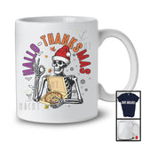 Hallo-Thanksmas; Joyful Halloween Thanksgiving Christmas Santa Skeleton With Pizza; Food T-Shirt