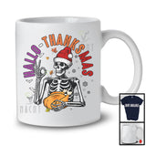 Hallo-Thanksmas; Joyful Halloween Thanksgiving Christmas Santa Skeleton With Roast Turkey; Food T-Shirt