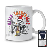 Hallo-Thanksmas; Joyful Halloween Thanksgiving Christmas Santa Skeleton With Whiskey; Drinking T-Shirt