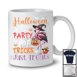 Halloween Party Not Tricks Just Treats, Lovely Witch Flamingo, Carved Pumpkin Candy Animal T-Shirt