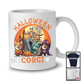 Halloween With My Corgi; Scary Moon Skeleton Zombie Hand; Pumpkin Candy Lover T-Shirt