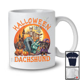 Halloween With My Dachshund; Scary Moon Skeleton Zombie Hand; Pumpkin Candy Lover T-Shirt