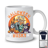 Halloween With My Husky; Scary Moon Skeleton Zombie Hand; Pumpkin Candy Lover T-Shirt