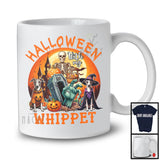 Halloween With My Whippet; Scary Moon Skeleton Zombie Hand; Pumpkin Candy Lover T-Shirt