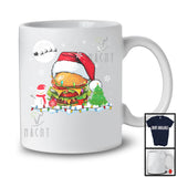 Hamburger Wearing Santa Costume; Adorable Christmas Food Lover; X-mas Lights Snowing T-Shirt