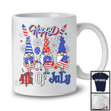 Happy 4th Of July, Lovely Independence Day USA Flag Three Gnomes, Gnomies Patriotic Group T-Shirt