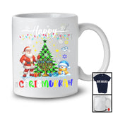 Happy Chrismukkah; Humorous Christmas Plaid Tree Hanukkah Menorah; Santa Snowman Family T-Shirt