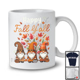 Happy Fall Y'all; Awesome Thanksgiving Fall Tree Leopard Plaid Three Gnomes; Family Group T-Shirt