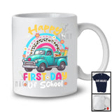 Happy First Day Of School, Adorable Pickup Truck Leopard Flowers Rainbow, Student Teacher T-Shirt