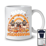 Happy Friendsgiving, Wonderful Thanksgiving Three Pug Owner, Rainbow Fall Leaves T-Shirt