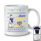 Happy Hanukkah; Adorable Chanukah White Weasel With Menorah Lover; Sweater Family Group T-Shirt