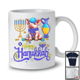 Happy Hanukkah; Happy Chanukah Lovely Pig With Menorah; Farmer Family Group T-Shirt