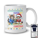 Happy Hanukkat Merry Christmas; Lovely X-mas Sweater Chanukah Menorah Cat; Family Group T-Shirt