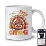 Happy Pigsgiving; Fantastic Thanksgiving Plaid Rainbow Pig; Fall Leaves Farm Farmer Family T-Shirt