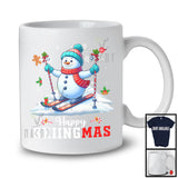 Happy Skiingmas; Cheerful Christmas Lights Skiing Snowman Player Lover; Sport Team T-Shirt