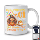 Happy Thanksgiving I'm 1 Year Old Cutest Turkey 2024, Joyful 1st Birthday Turkey Pumpkin T-Shirt