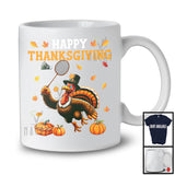 Happy Thanksgiving; Awesome Thanksgiving Autumn Fall Leaves Turkey; Badminton Player T-Shirt