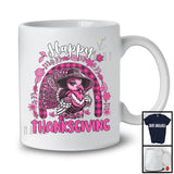 Happy Thanksgiving; Humorous Thanksgiving Pink Turkey Flowers Plaid Rainbow; Women Family T-Shirt