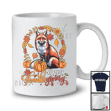 Happy Thanksgiving; Lovely Autumn Fall Leaves Circle Fox Pumpkin; Wild Animal Lover T-Shirt