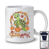 Happy Thanksgiving; Lovely Autumn Fall Leaves Circle Turtle Pumpkin; Sea Animal Lover T-Shirt