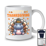 Happy Thanksgiving, Lovely Pilgrim Turkey Hippo Matching Wild Animal Lover, Fall Leaves T-Shirt