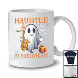 Haunted By My Saxophone; Humorous Halloween Ghost Boo Saxophonist; Musical Instruments T-Shirt