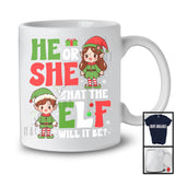 He Or She What's The Elf Will It Be; Lovely Christmas Gender Reveal Pregnancy; Elf Family Snowing T-Shirt