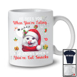 He Sees You When You're Eating; Humorous Christmas Santa Cat; X-mas Moon Snow T-Shirt