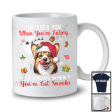 He Sees You When You're Eating; Humorous Christmas Santa Corgi; X-mas Moon Snow T-Shirt