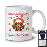 He Sees You When You're Eating; Humorous Christmas Santa Dachshund; X-mas Moon Snow T-Shirt