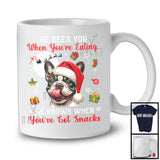 He Sees You When You're Eating; Humorous Christmas Santa French Bulldog; X-mas Moon Snow T-Shirt