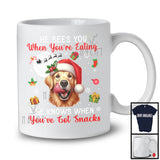 He Sees You When You're Eating; Humorous Christmas Santa Golden Retriever; X-mas Moon Snow T-Shirt