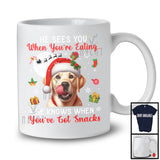 He Sees You When You're Eating; Humorous Christmas Santa Labrador Retriever; X-mas Moon Snow T-Shirt